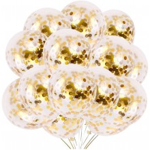 White Confetti Balloon With Gold Sequins -Set of 30