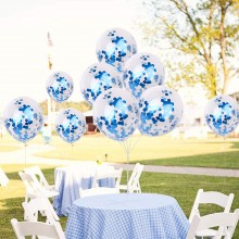 White Confetti Balloon With Blue Sequins -Set of 30