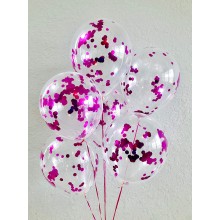 White Confetti Balloon With Pink Sequins -Set of 30