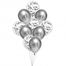 Silver Metallic Balloon with Silver Confetti Balloon Set