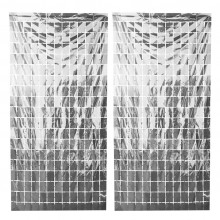 Square Foil Curtain (Silver, Set of 2)