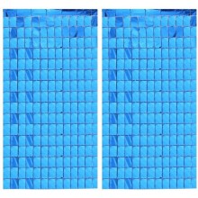 Square Foil Curtain (Blue, Set of 2)