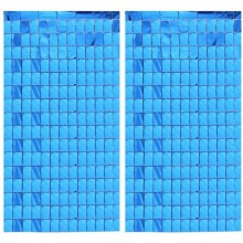 Square Foil Curtain (Blue, Set of 2)