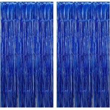 Blue Foil Fringe Curtain (Set of 2)