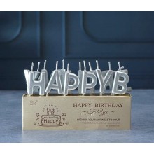 Silver Color Happy Birthday Letters Candle