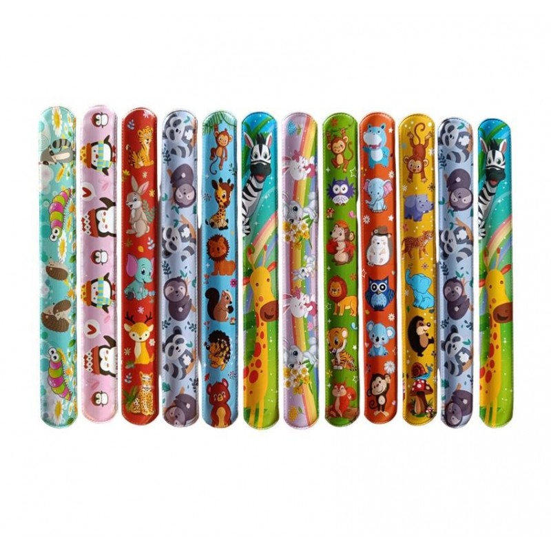 Animal/Heart Print Slap Bracelets Party Wrist Strap for Adult Teens Kids -  9 inch Assorted Colors (Pack of 25)