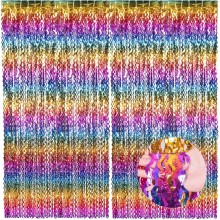 Rainbow Gradient Wave Fringe Curtain(Set of 2)