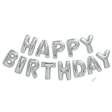 Happy Birthday Foil Balloon - Silver Letters